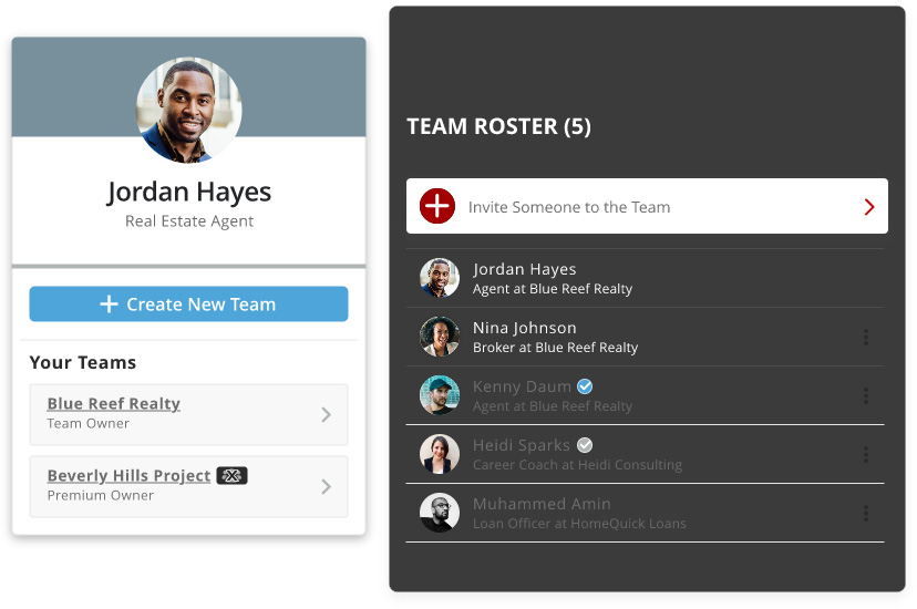 Interface of the SetSchedule Team features to create a new team and adding team members to the roster